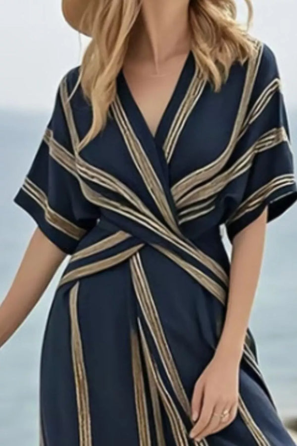Striped Wrap Half Sleeve Maxi Dress - product image 6