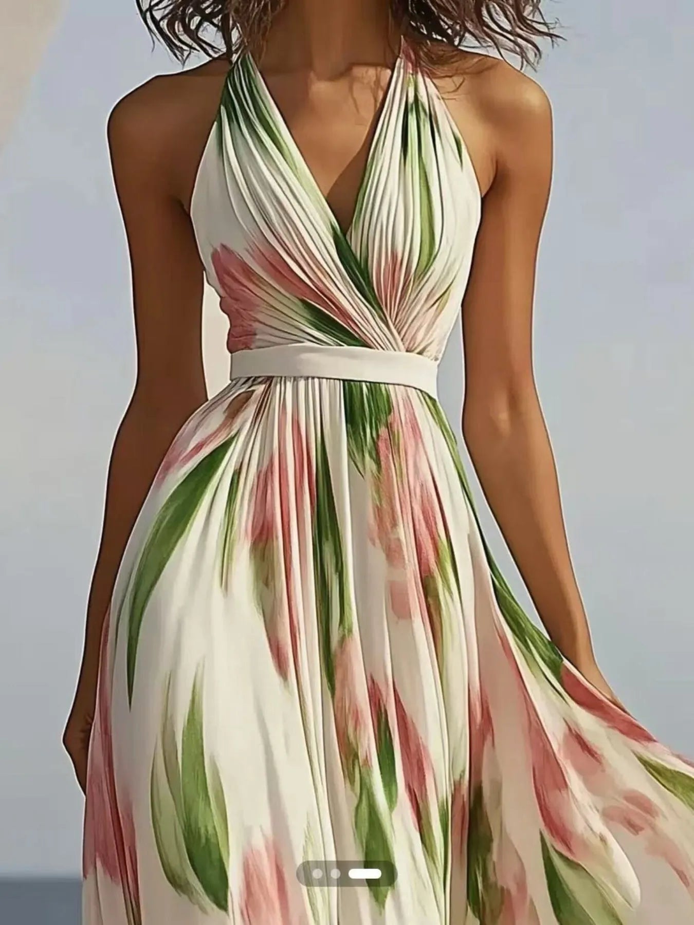 Floral Print Halter Neck Maxi Dress view 2 - Shopiebay