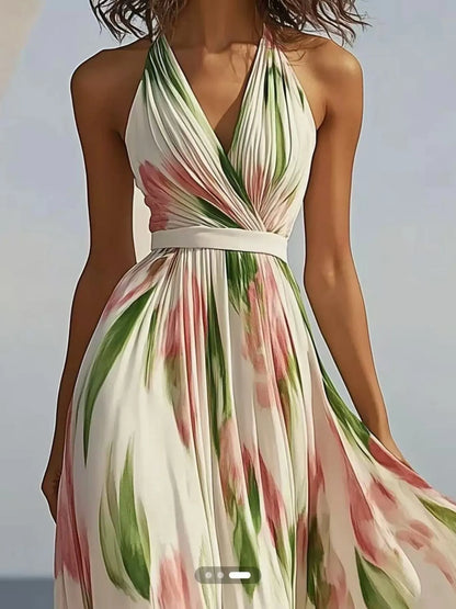 Floral Print Halter Neck Maxi Dress view 2 - Shopiebay