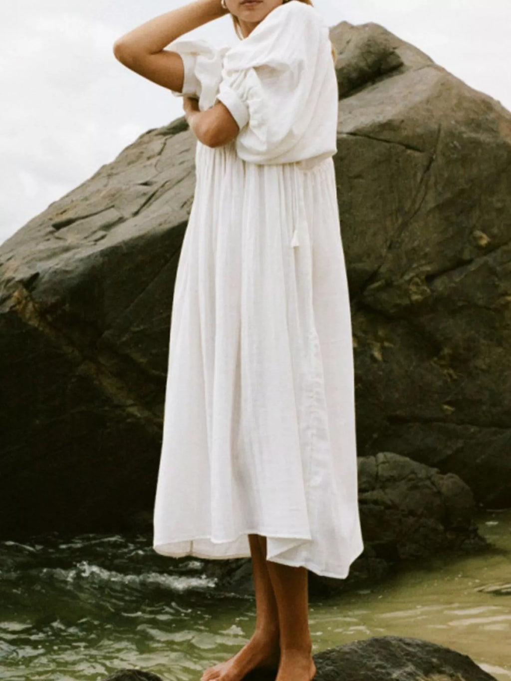 Tie Neck 3/4 Sleeve Midi Dress - product image 6