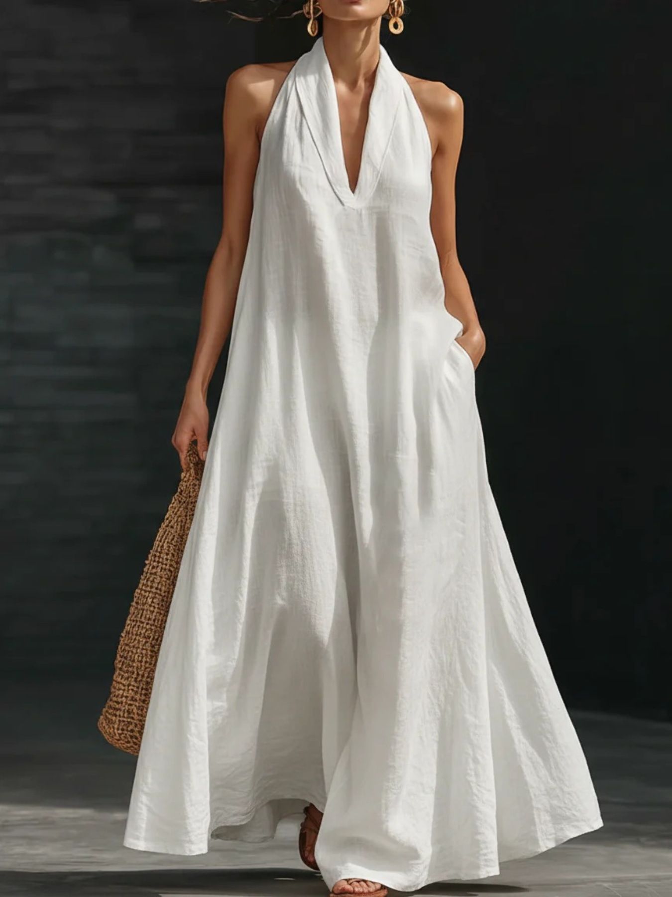 Halter Neck Maxi Dress with Pockets - product image 4