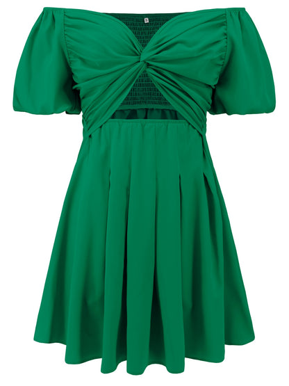 Cutout Twisted Off-Shoulder Short Sleeve Dress