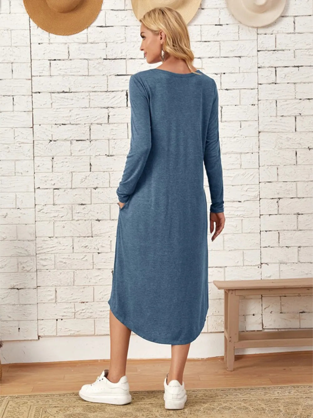 Pocketed Round Neck Long Sleeve Tee Dress - product image 18