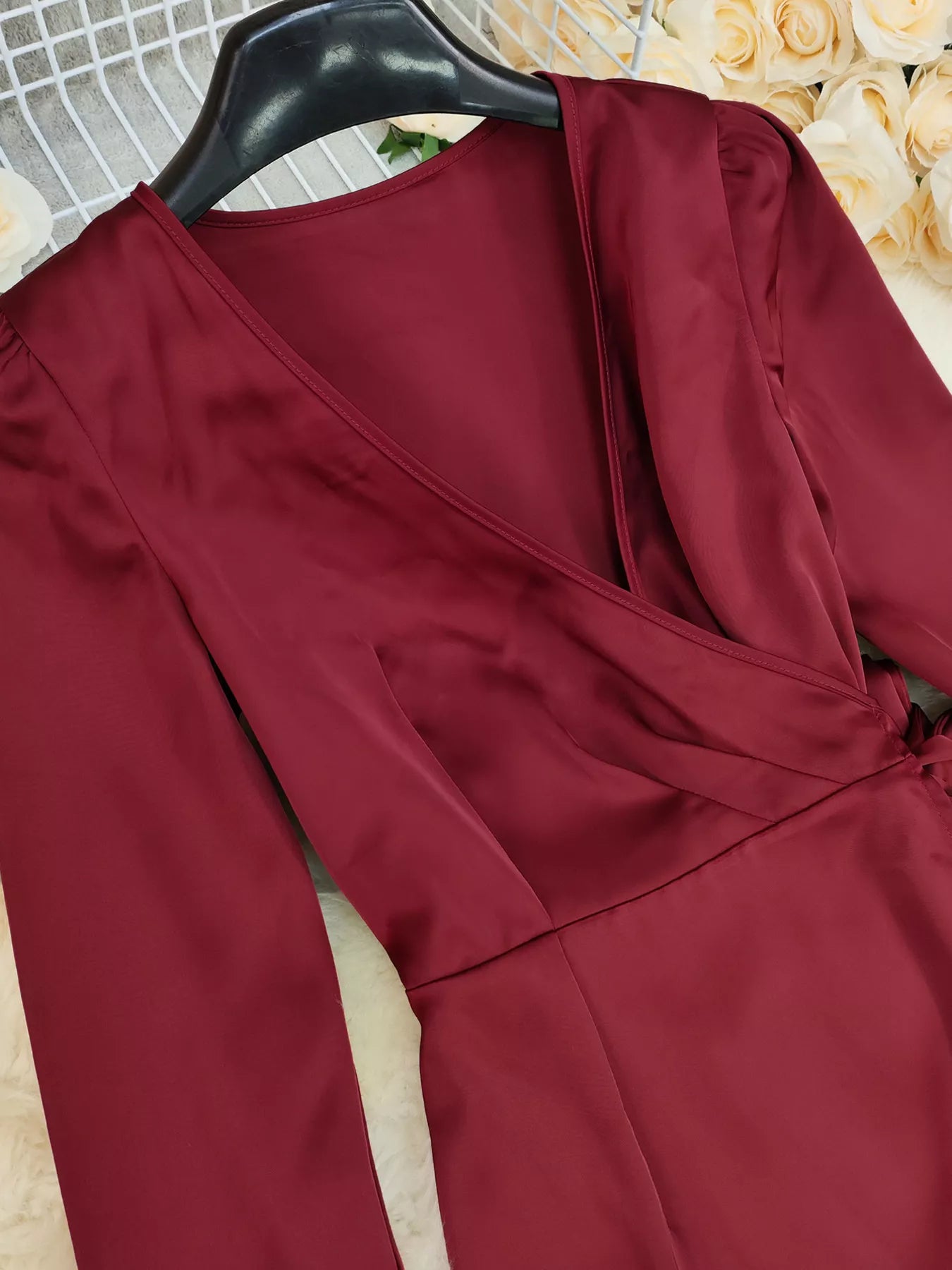 Surplice Satin Long Sleeve Dress - product image 7