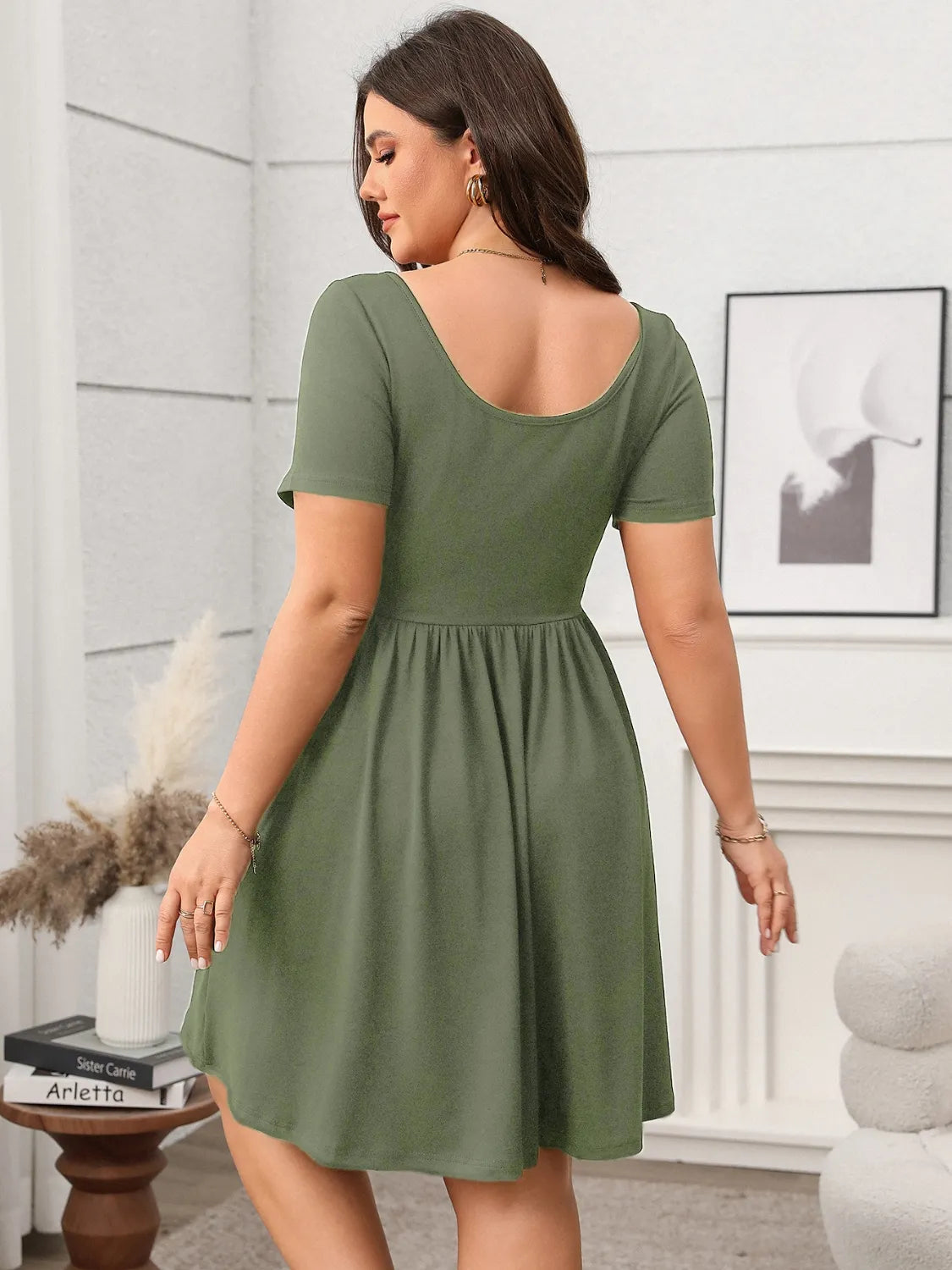 Plus Size Square Neck Short Sleeve Mini Dress Secondary image