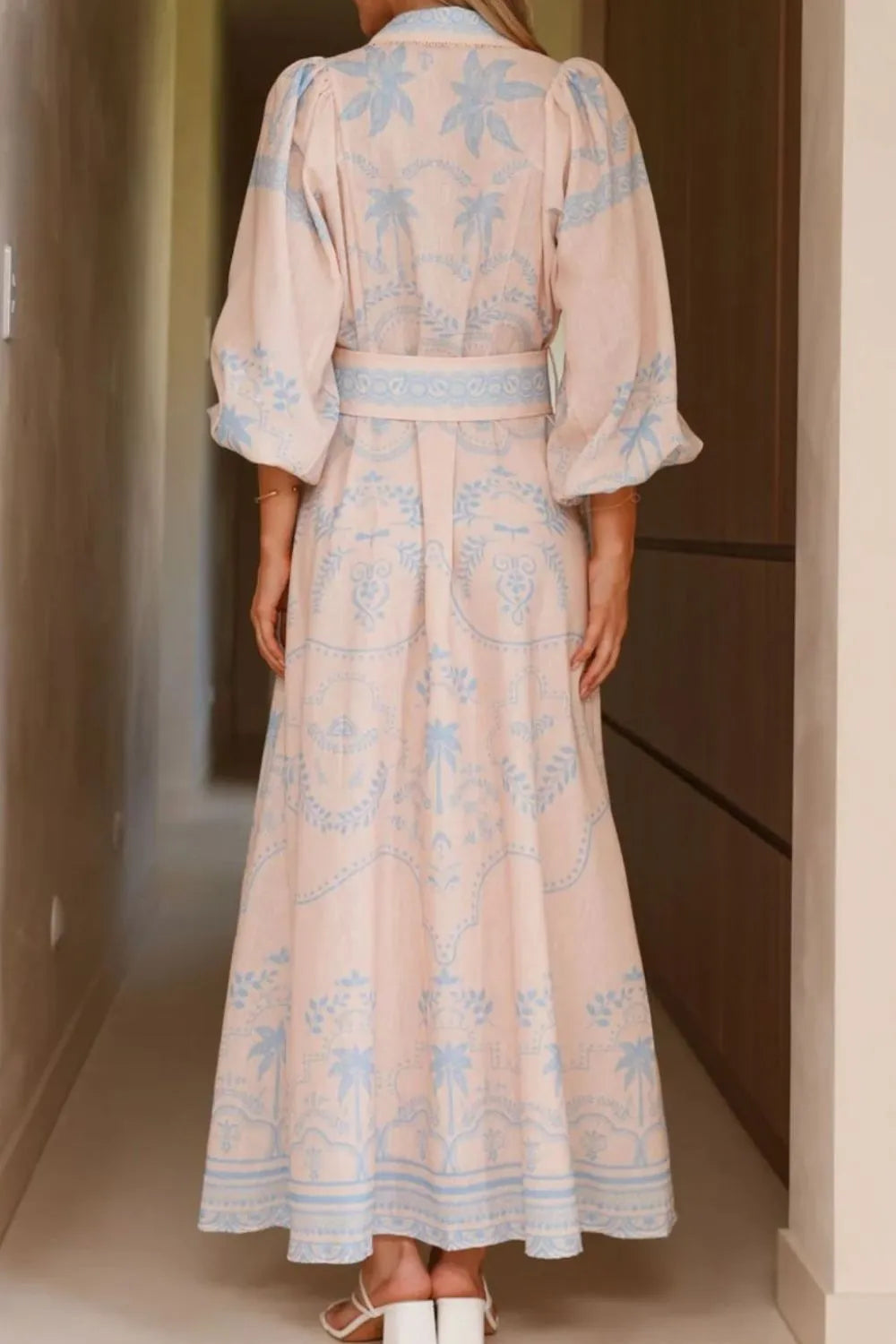 Printed Balloon Sleeve Maxi Shirt Dress - product image 12