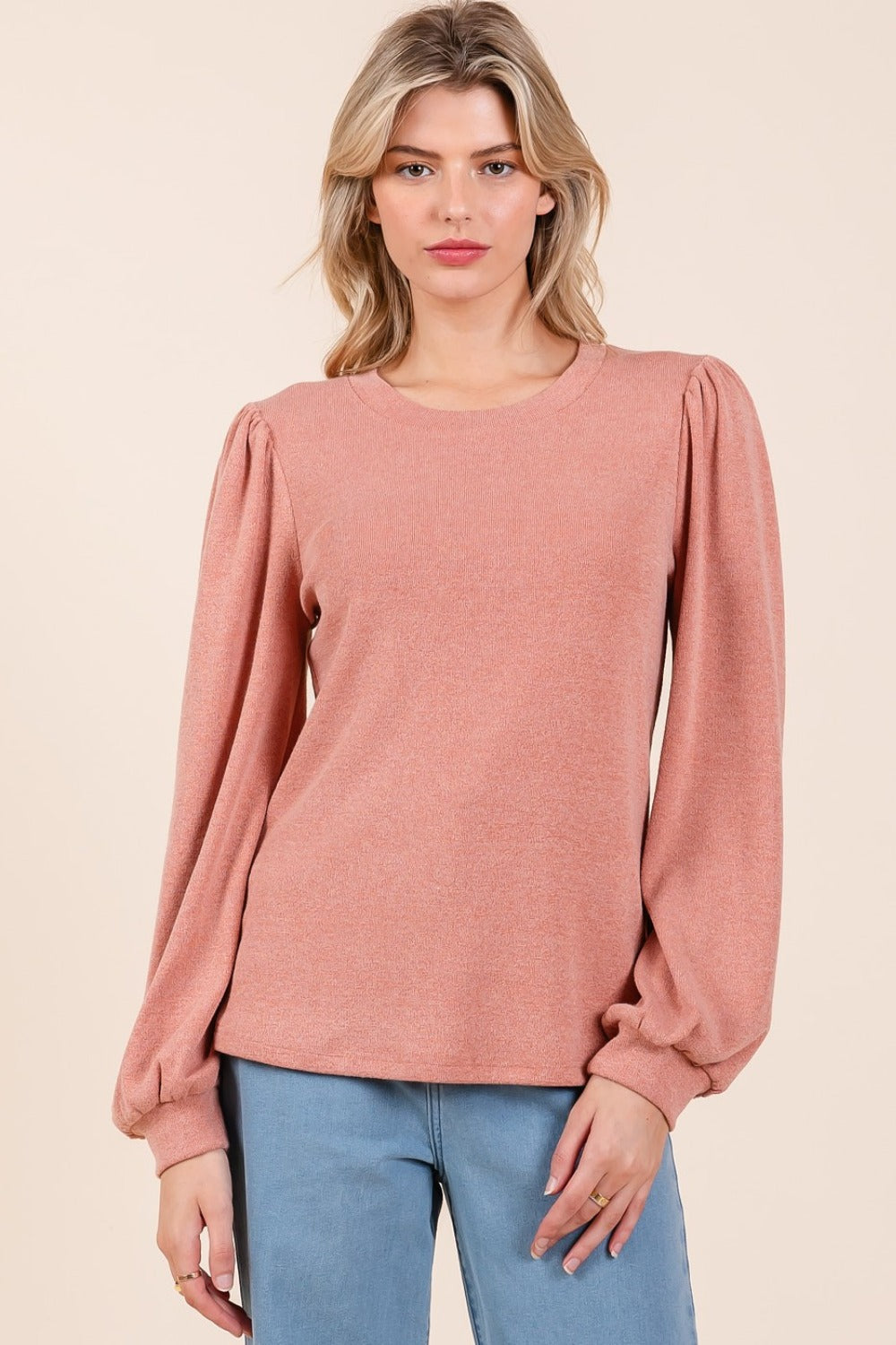 Mittoshop Round Neck Long Sleeve Rib Knit Top