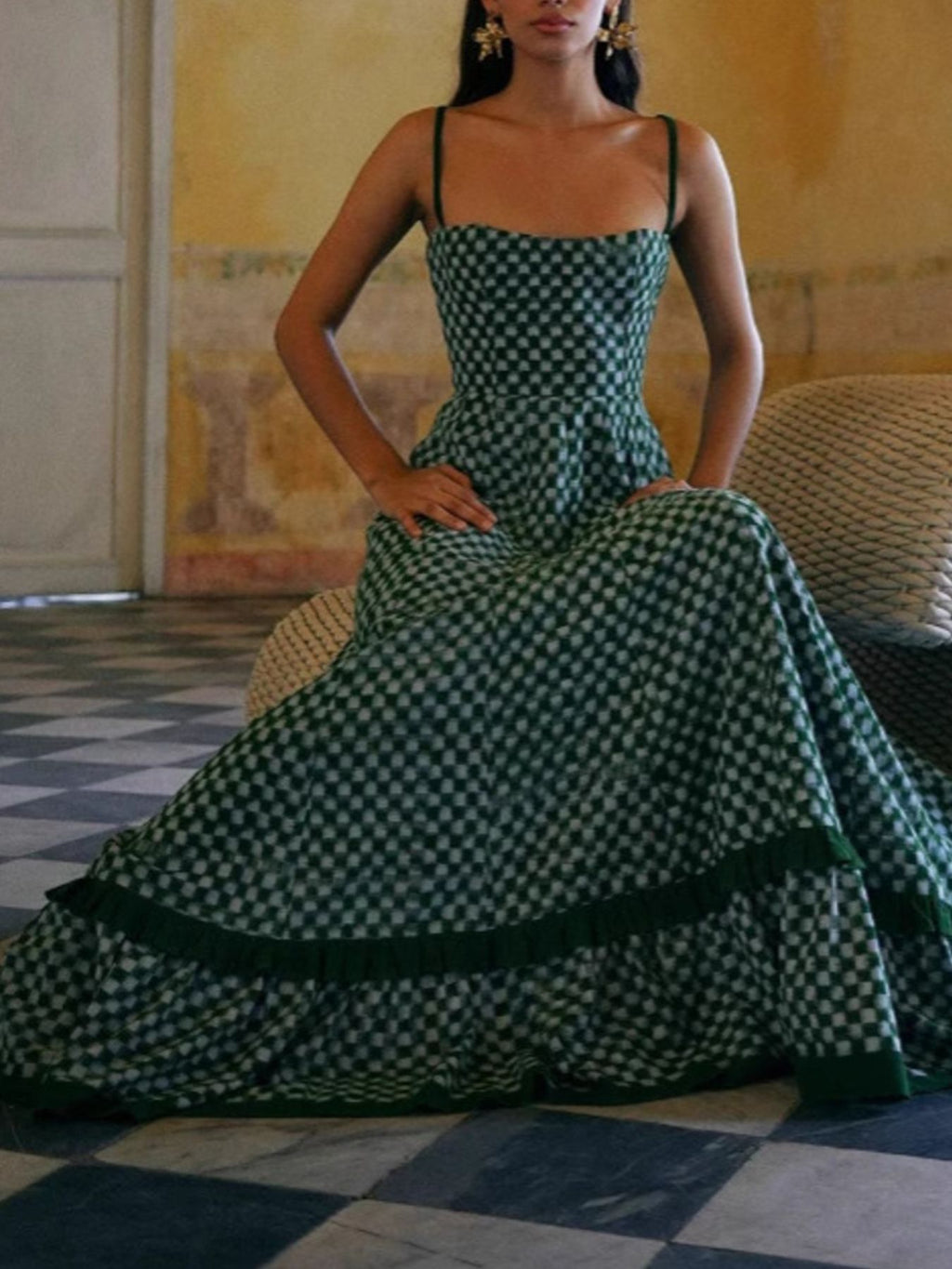 Checkered Spaghetti Strap Maxi Dress - product image 4