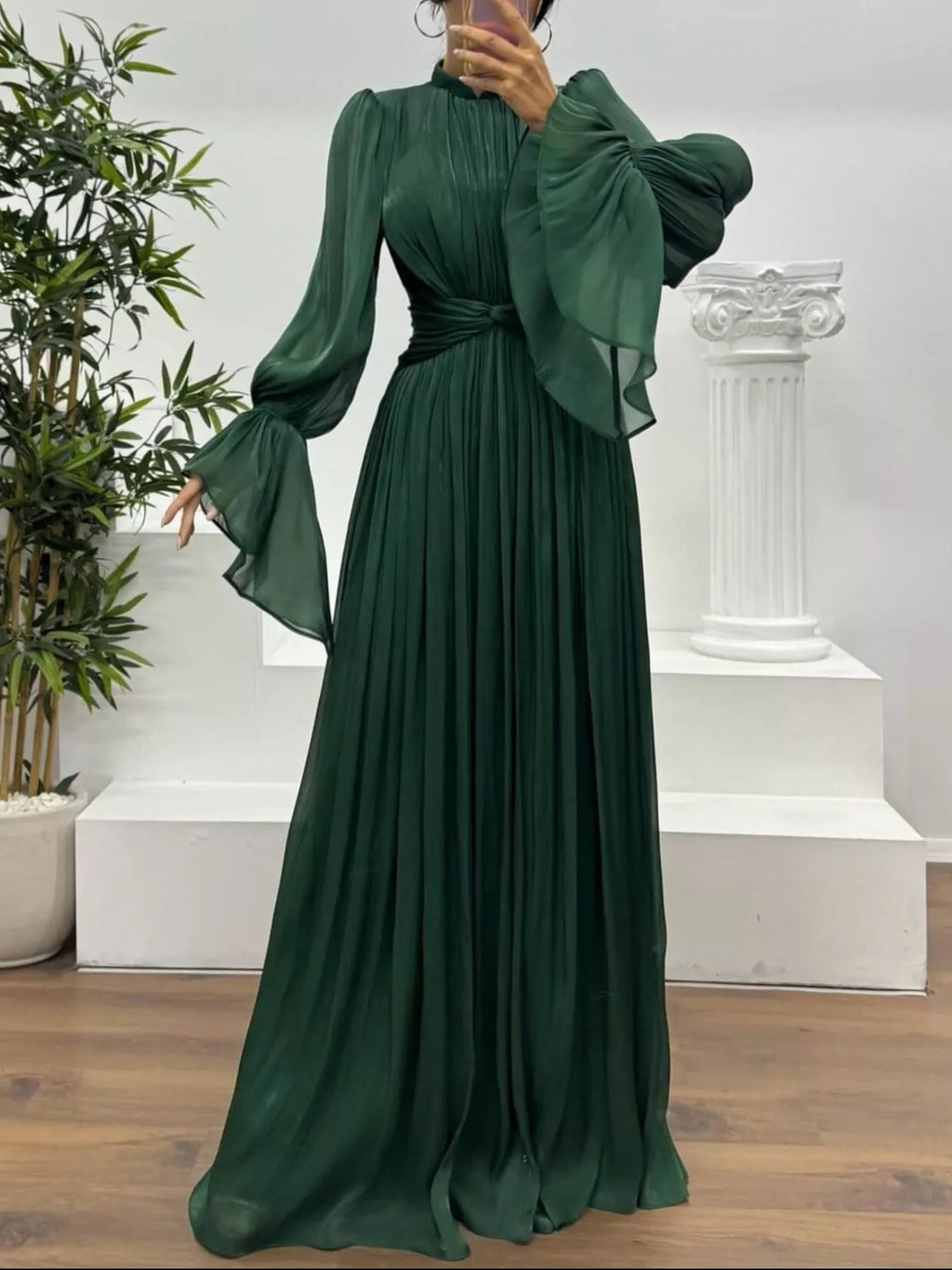 Pleated Mock Neck Long Sleeve Maxi Dress - product image 13