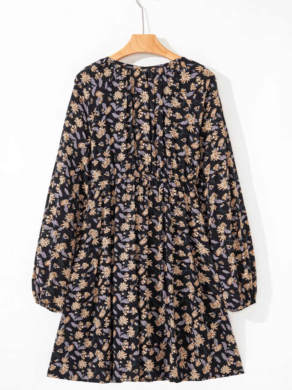 Floral Deep V Neck Smocked Bust Bubble Sleeve Babydoll Dress - product image 4