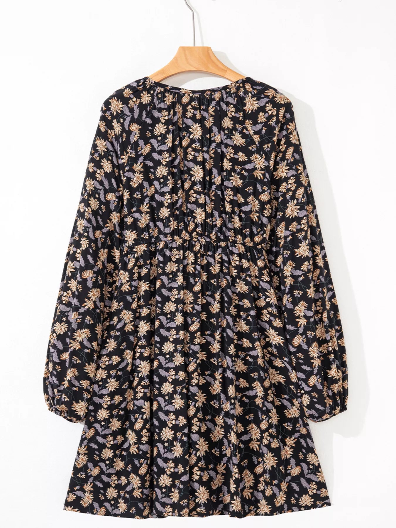 Floral Deep V Neck Smocked Bust Bubble Sleeve Babydoll Dress - product image 4