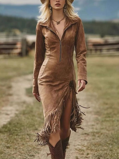 Full Size Fringe Hem Zip Front Bodycon Dress Plus Size view 4 - Shopiebay