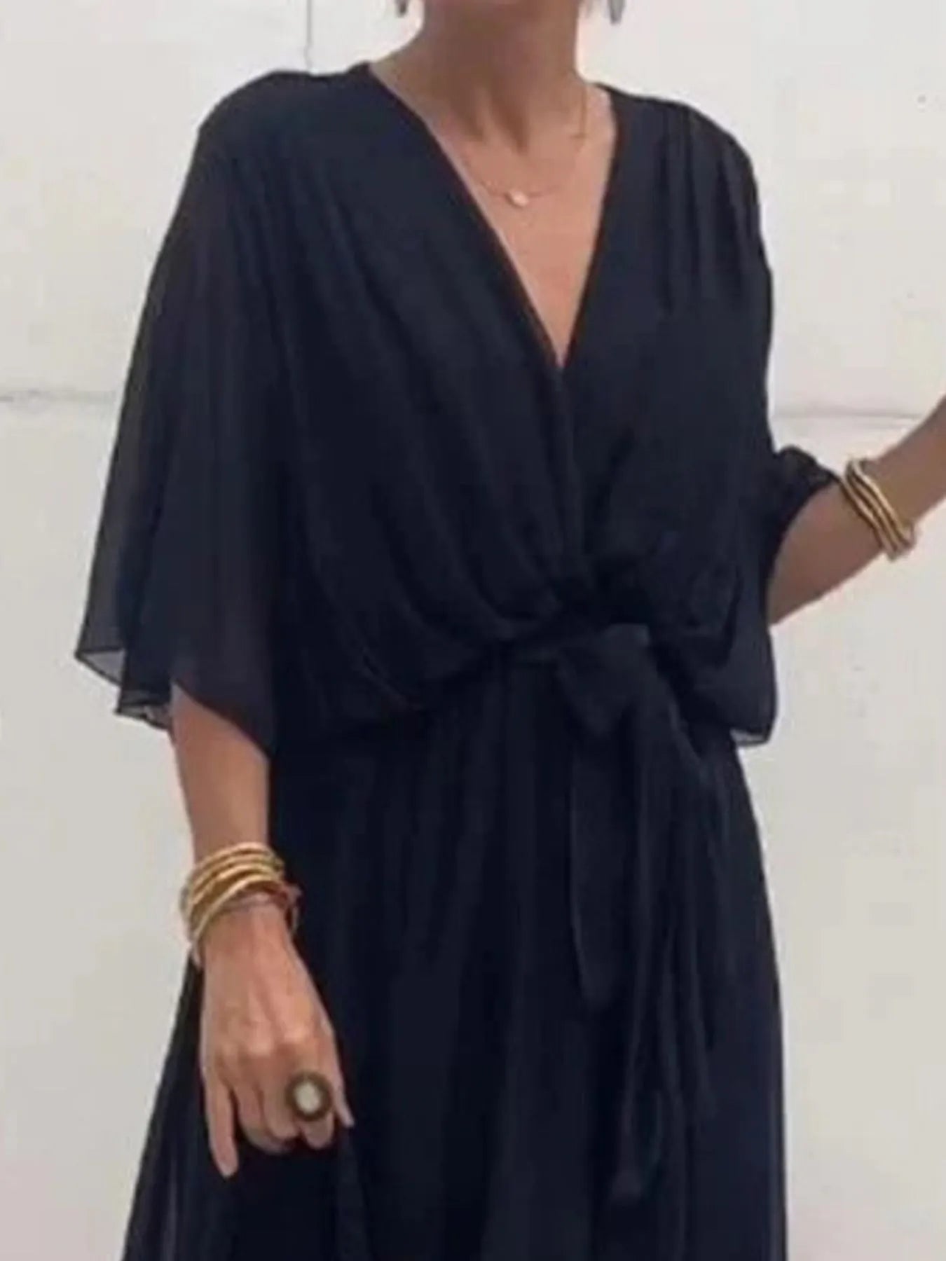 Flowy Tie Front Midi Dress with Flutter Sleeves - product image 23