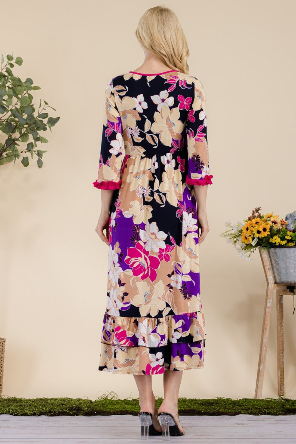 Celeste Full Size Floral Ruffled Midi Dress