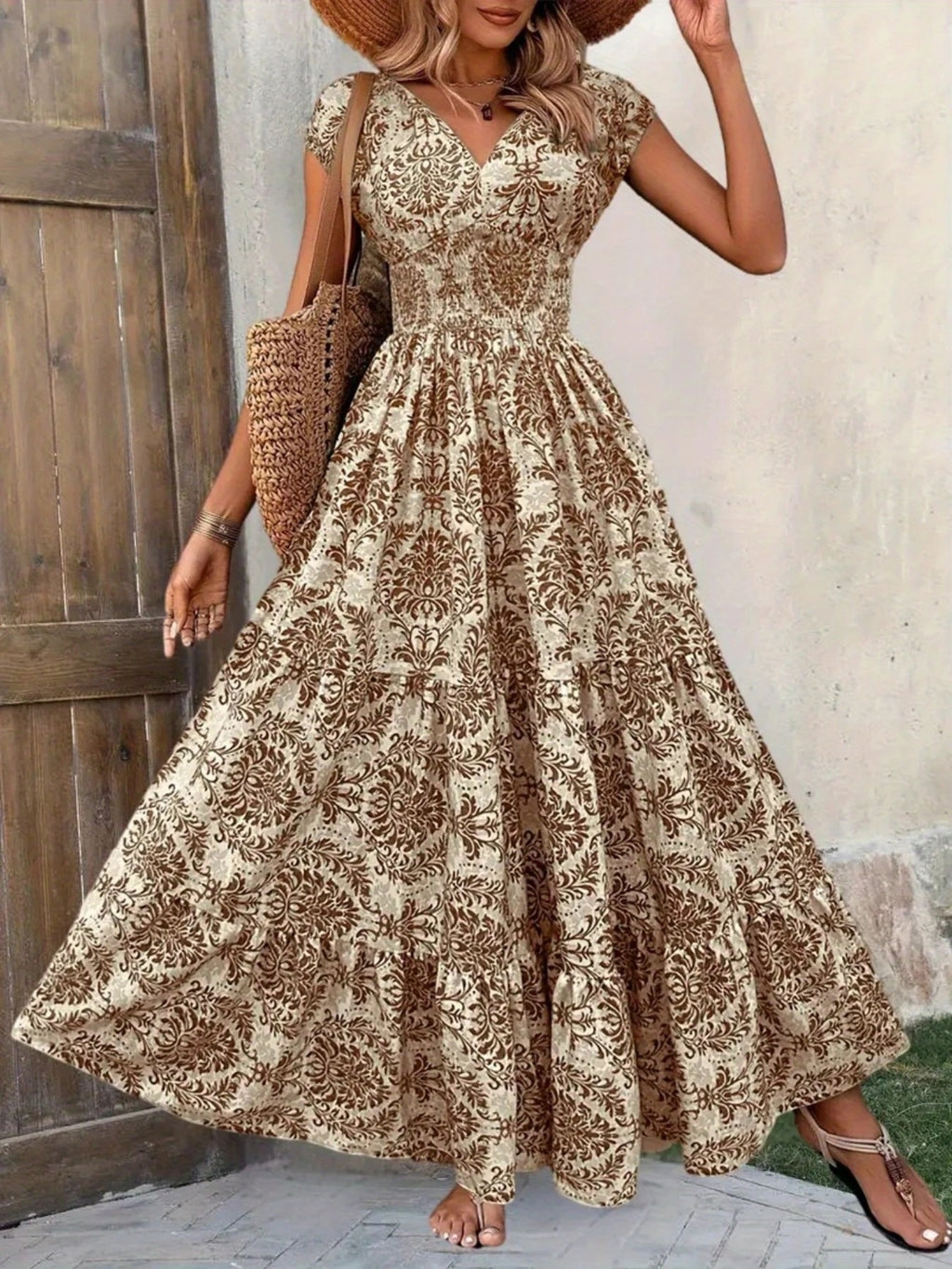 Printed Cap Sleeve Maxi Dress - product image 7