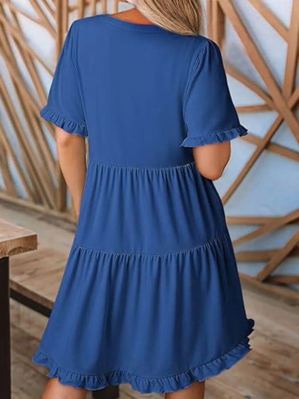 Tiered Notched Short Sleeve Mini Dress - product image 12