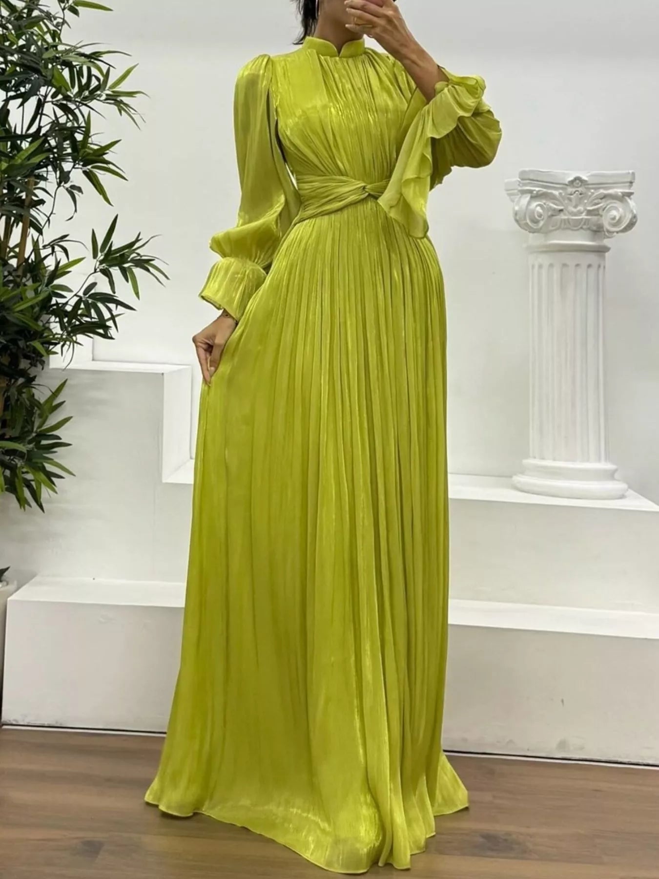 Pleated Mock Neck Long Sleeve Maxi Dress - product image 6