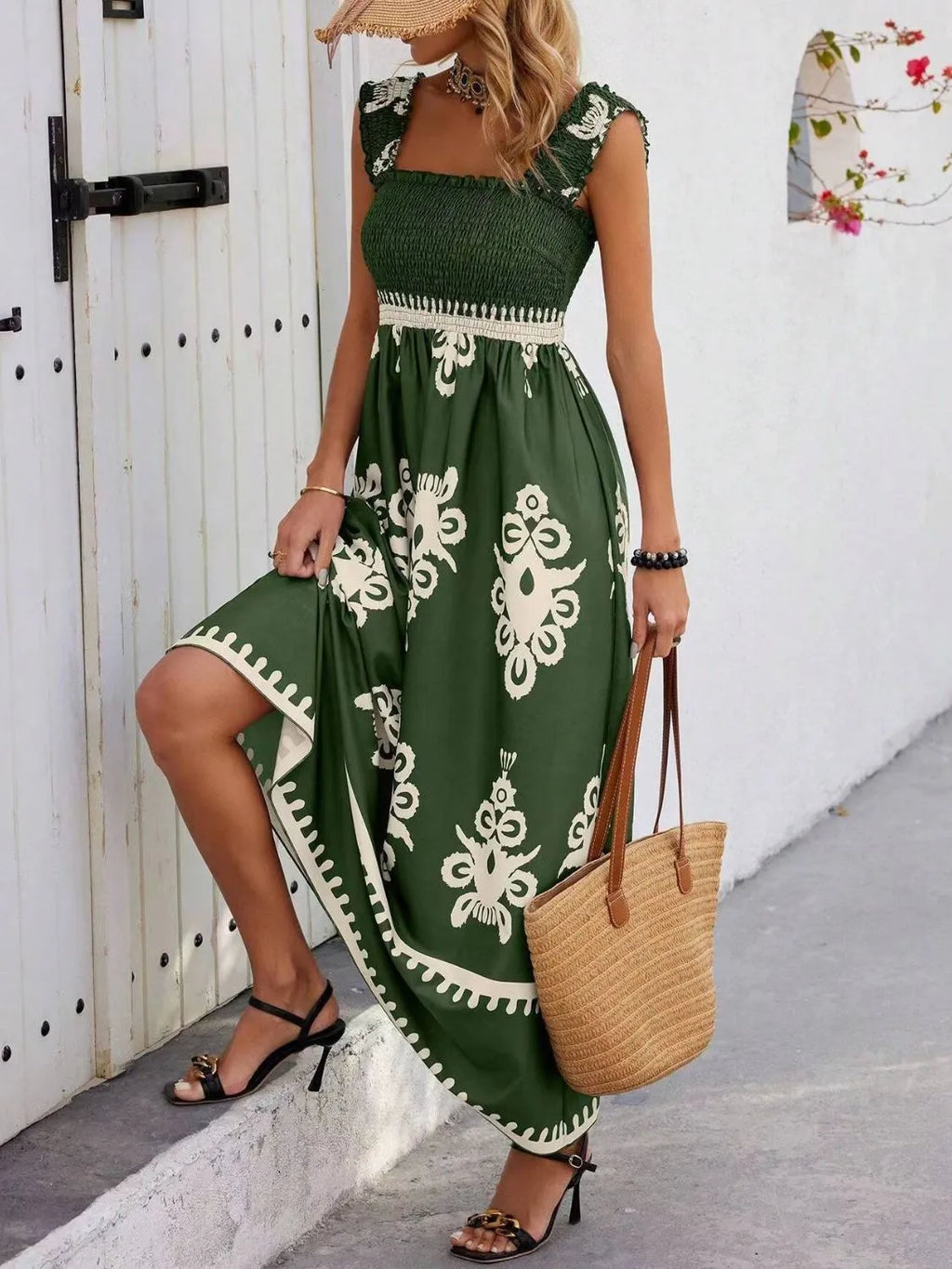 Smocked Printed Wide Strap Maxi Dress - product image 20