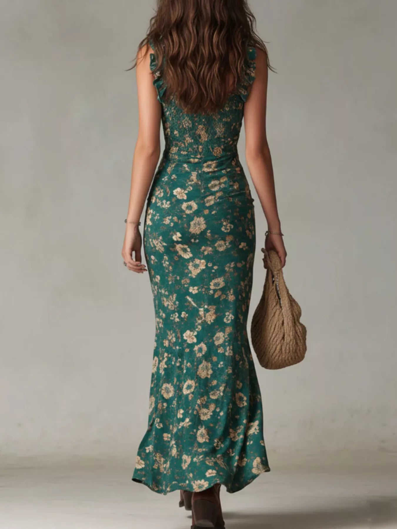 Floral Ruched Slit Maxi Dress Secondary image
