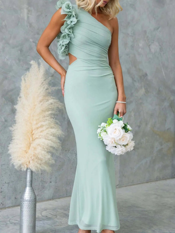 One-Shoulder Floral Trim Sleeveless Maxi Dress - product image 11