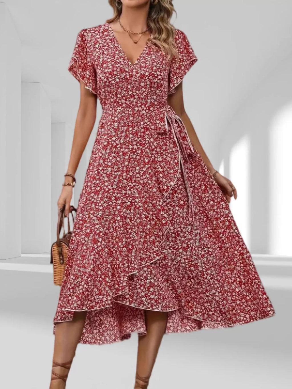 Floral Print Ruffle Hem Wrap Midi Dress - product image 15