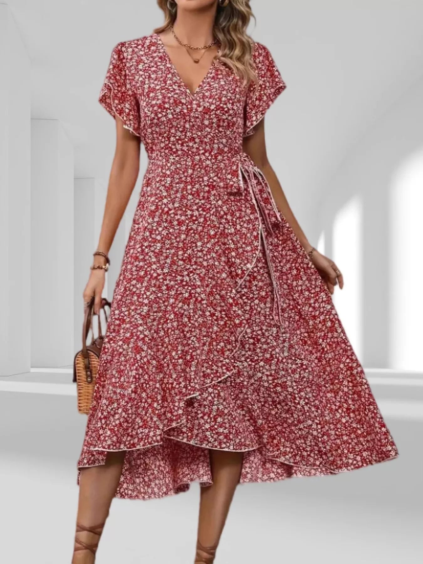 Floral Print Ruffle Hem Wrap Midi Dress - product image 15