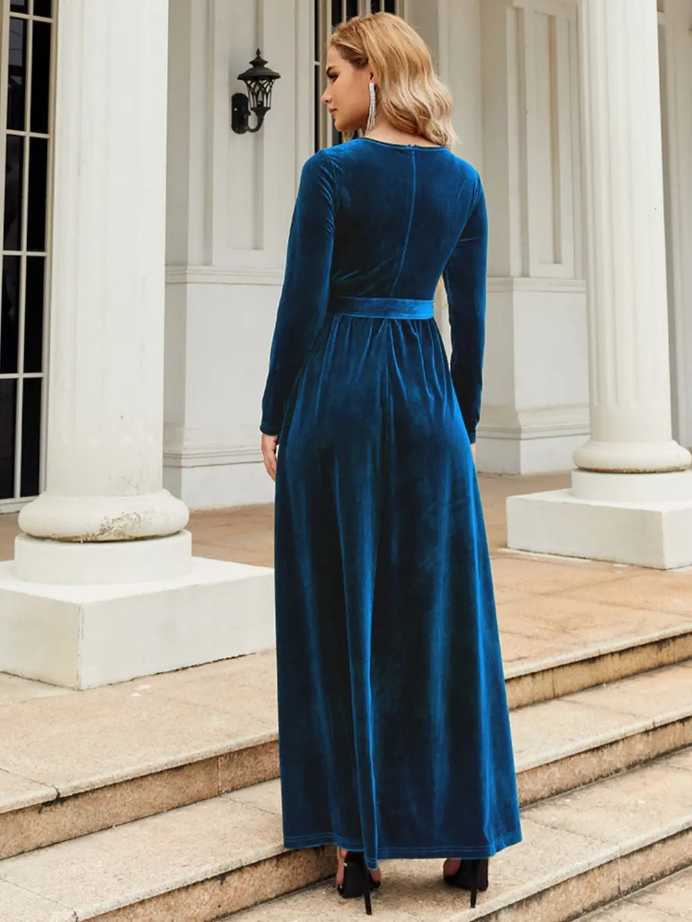 Tie Front Round Neck Long Sleeve Maxi Dress - product image 17
