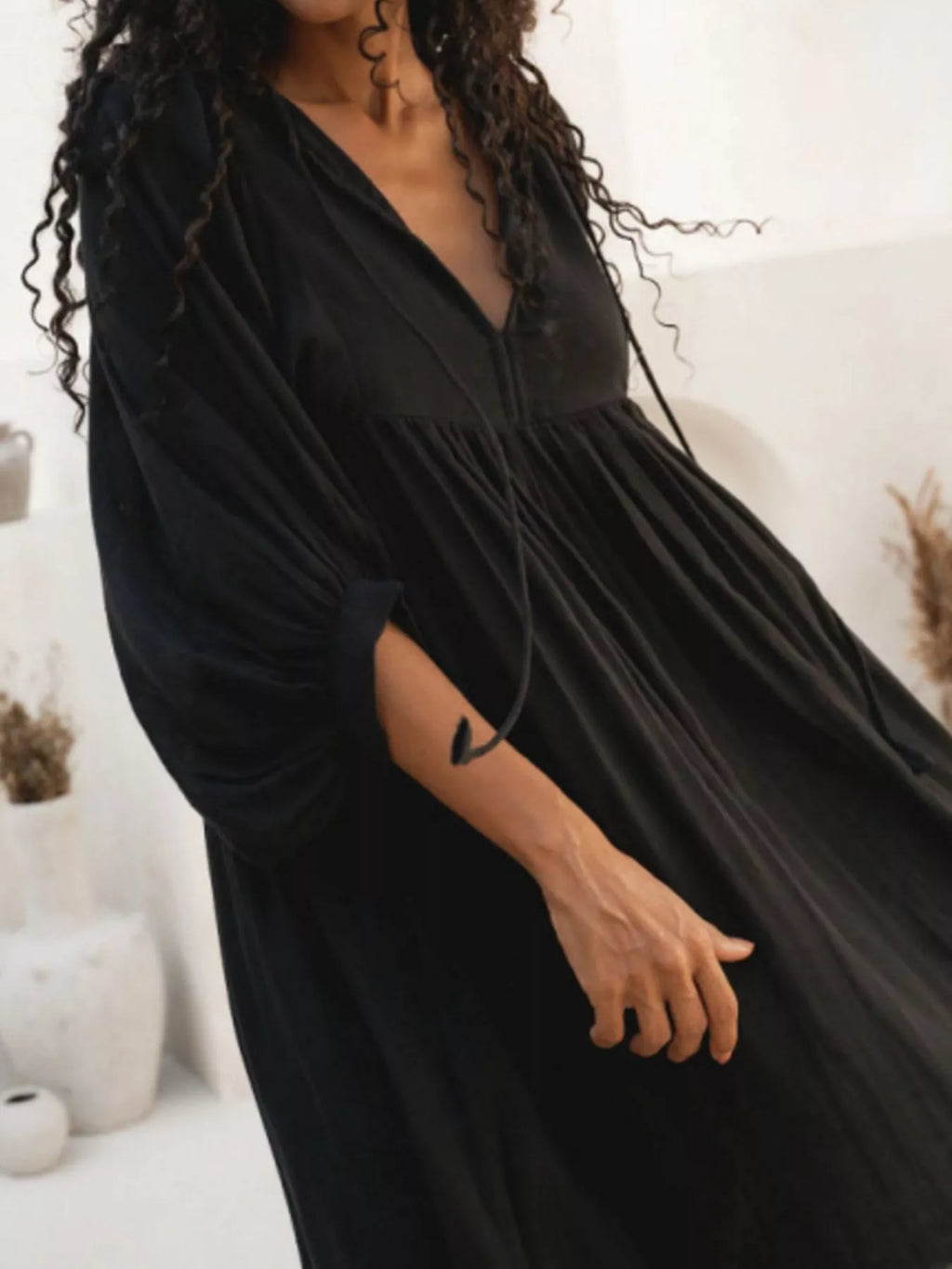 Tie Neck 3/4 Sleeve Midi Dress - product image 12