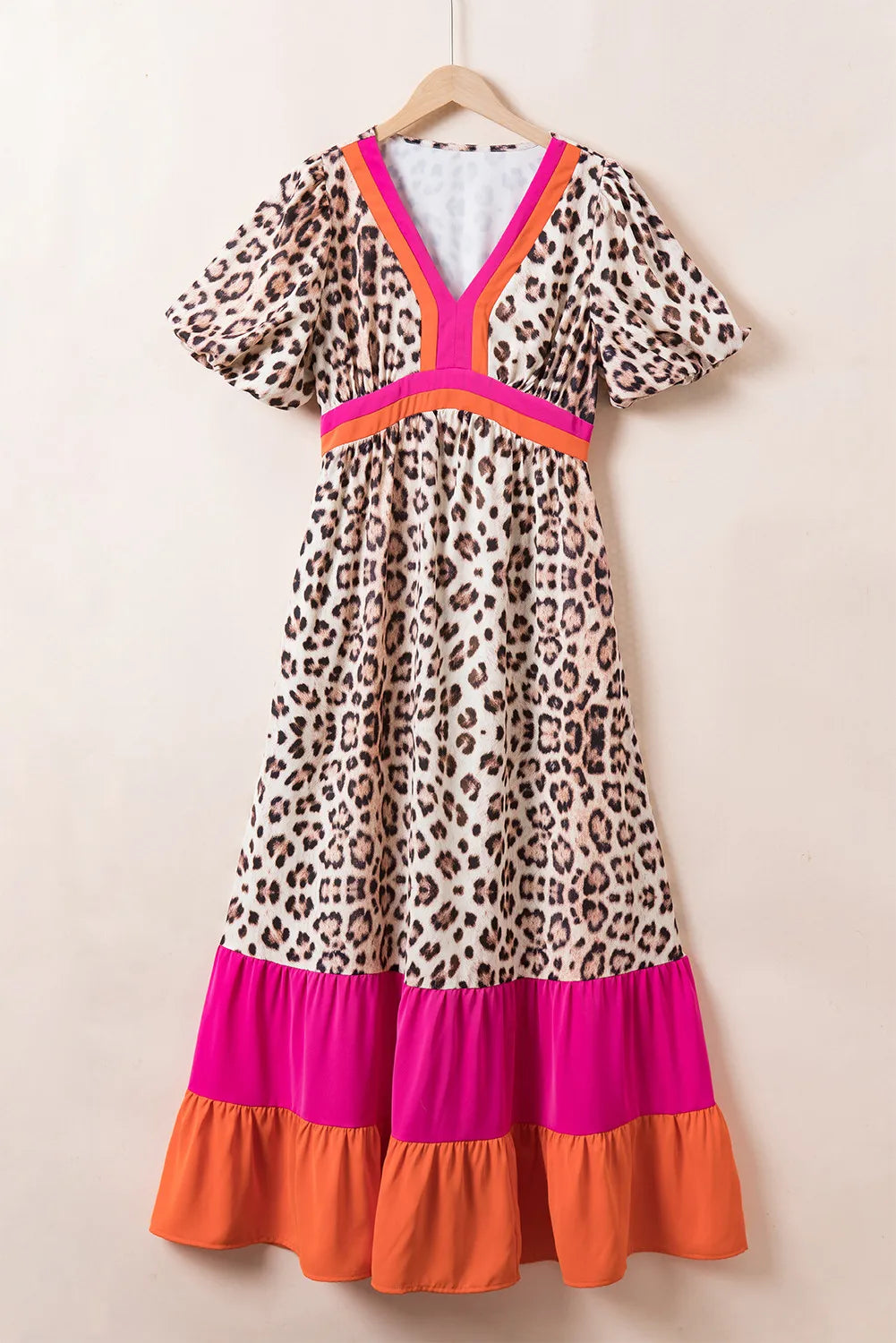 Leopard V-Neck Half Sleeve Maxi Dress - product image 3