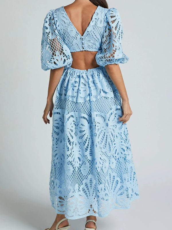 Cutout Back Lace Crochet V-Neck Dress - product image 10