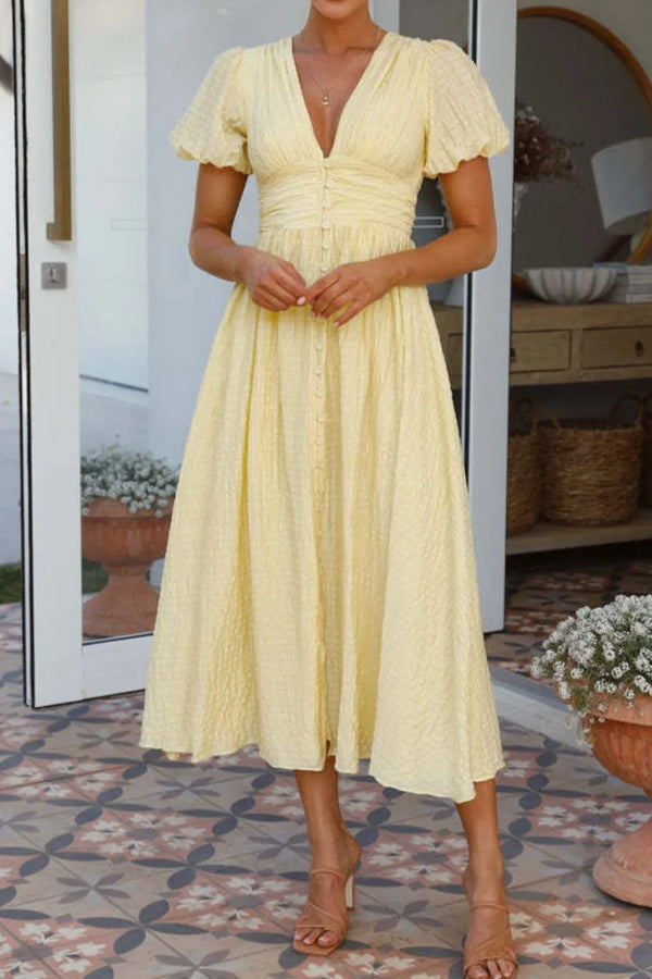 V-Neck Puff Short Sleeve Midi Dress - product image 11