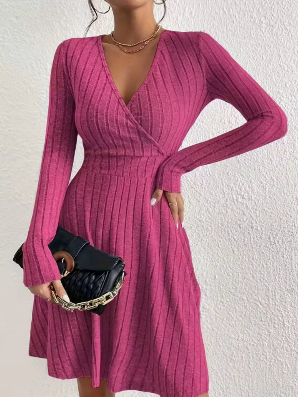 Ribbed Knit Wrap Mini Dress - product image 13