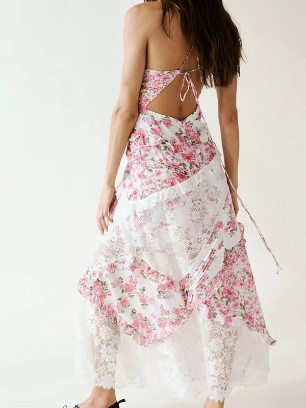 Lace Detail Ruffled Floral V-Neck Maxi Dress - product image 15