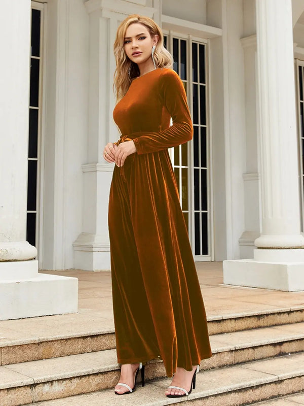 Tie Front Round Neck Long Sleeve Maxi Dress - product image 6