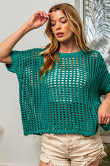 BiBi Hollowed Out Short Sleeve Knit Cover Up