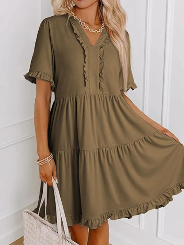 Tiered Notched Short Sleeve Mini Dress - product image 14