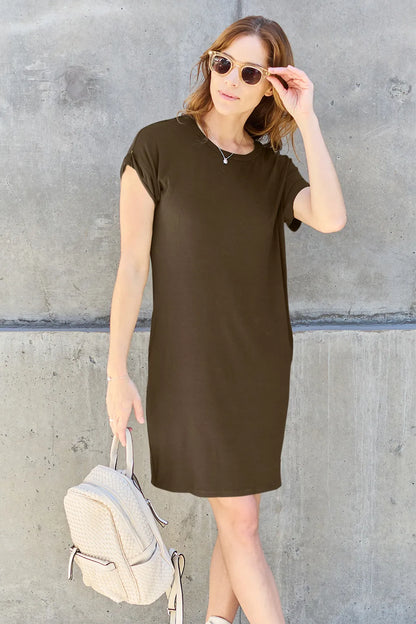 Basic Bae Full Size Round Neck Short Sleeve Dress with Pockets - Shopiebay women's boutique
