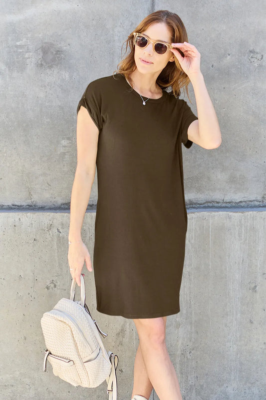 Basic Bae Full Size Round Neck Short Sleeve Dress with Pockets - Shopiebay women's boutique