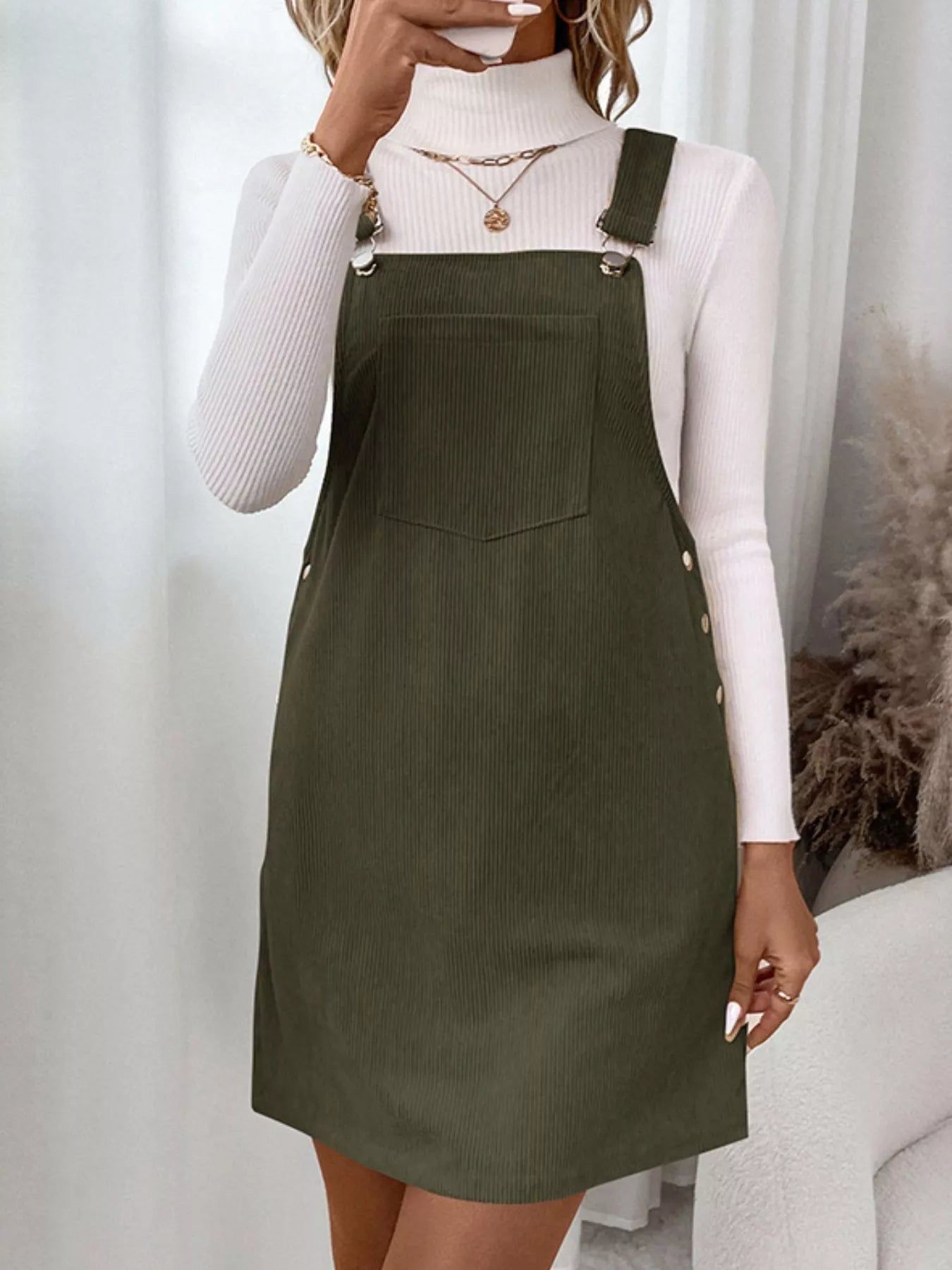 Corduroy Overall Mini Dress with Adjustable Straps view 8 - Shopiebay