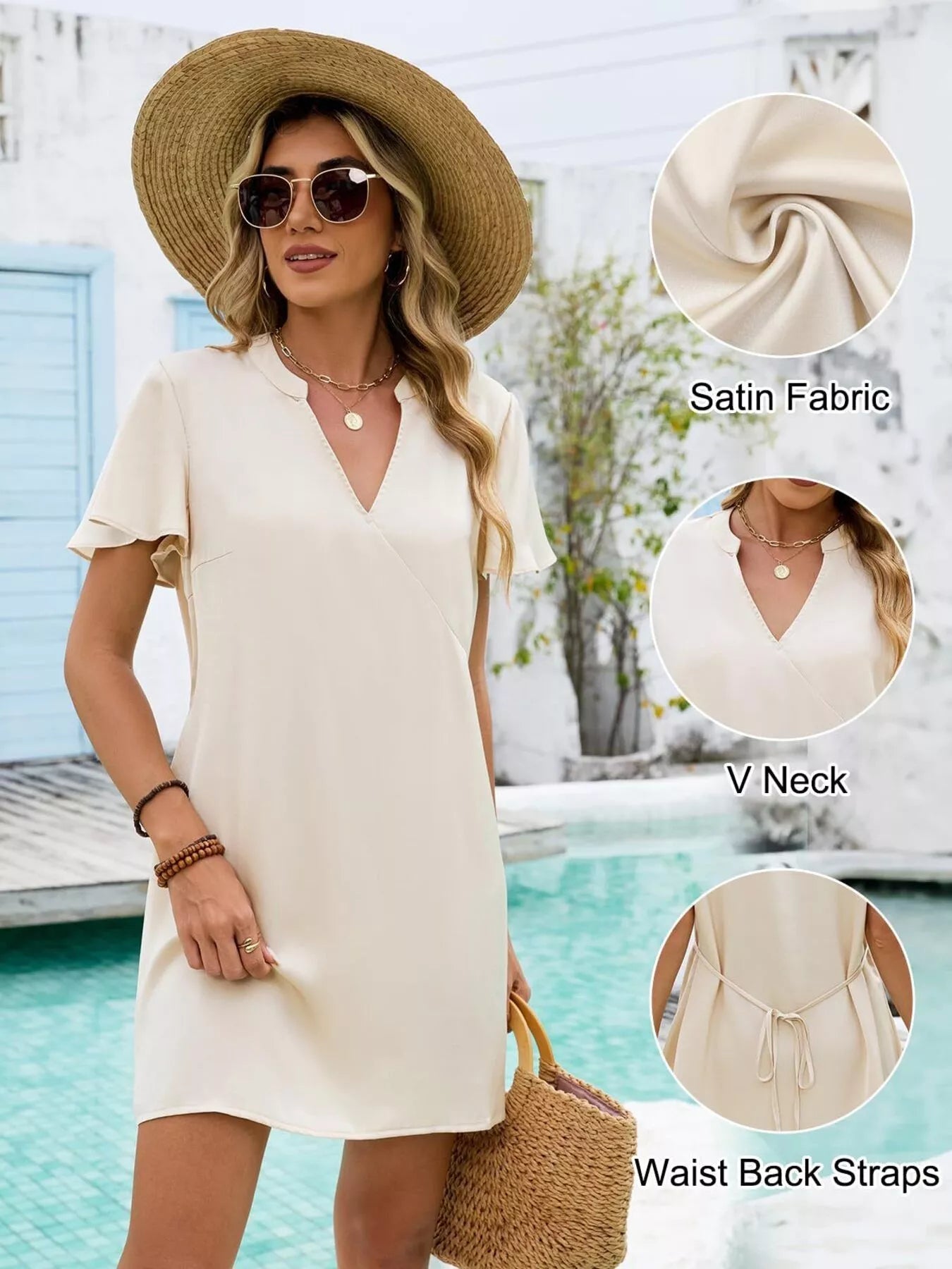 Notched Flutter Sleeve Mini Dress - product image 4