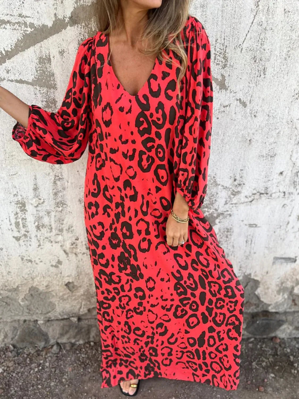 Printed V-Neck Dress with Pockets - product image 29