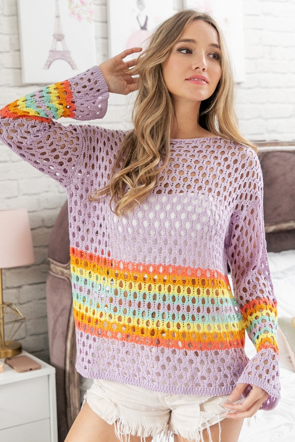 BiBi Rainbow Stripe Hollow Out Cover Up