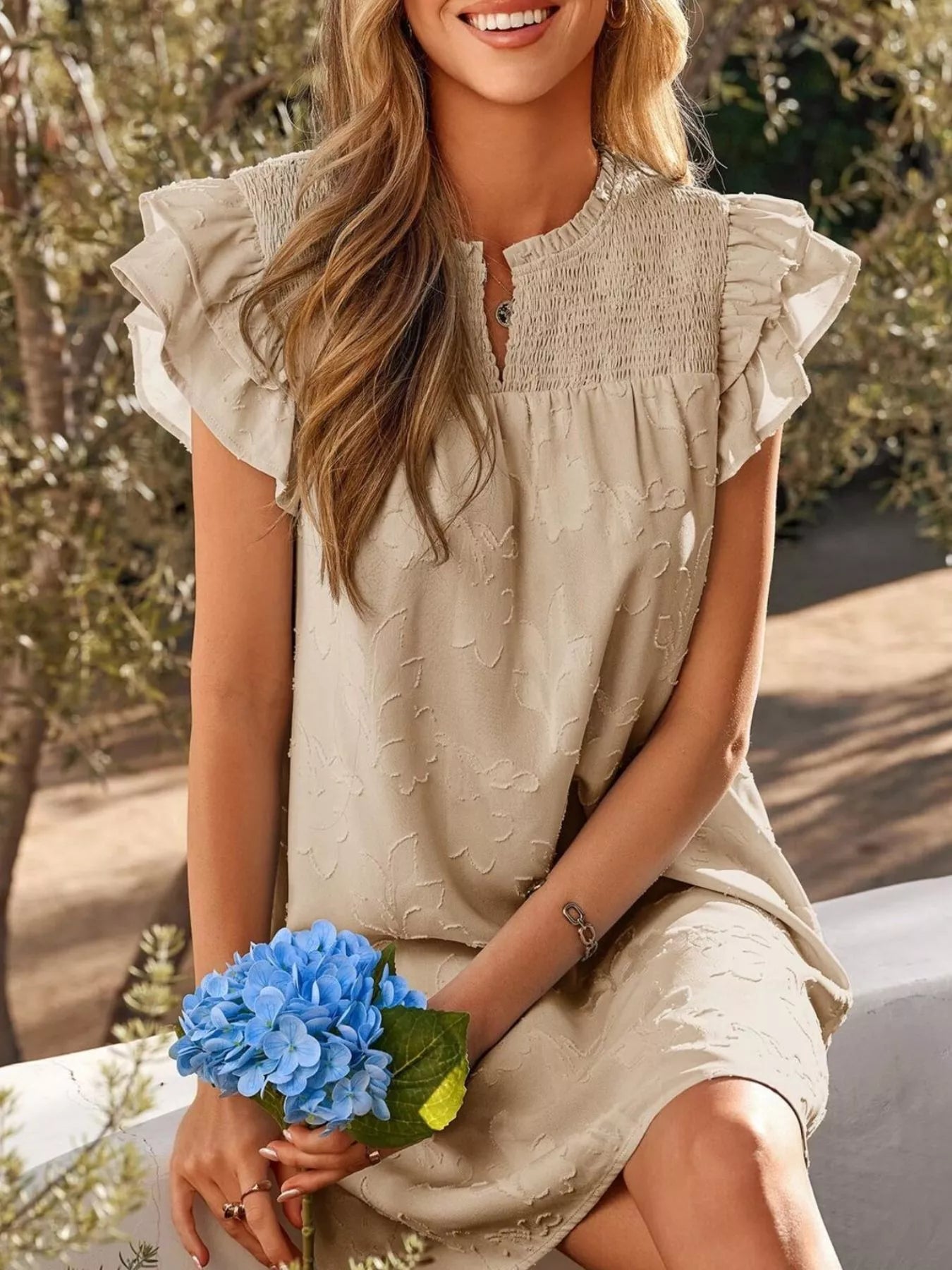 Floral Embossed Ruffle Sleeve Mini Dress - product image 3