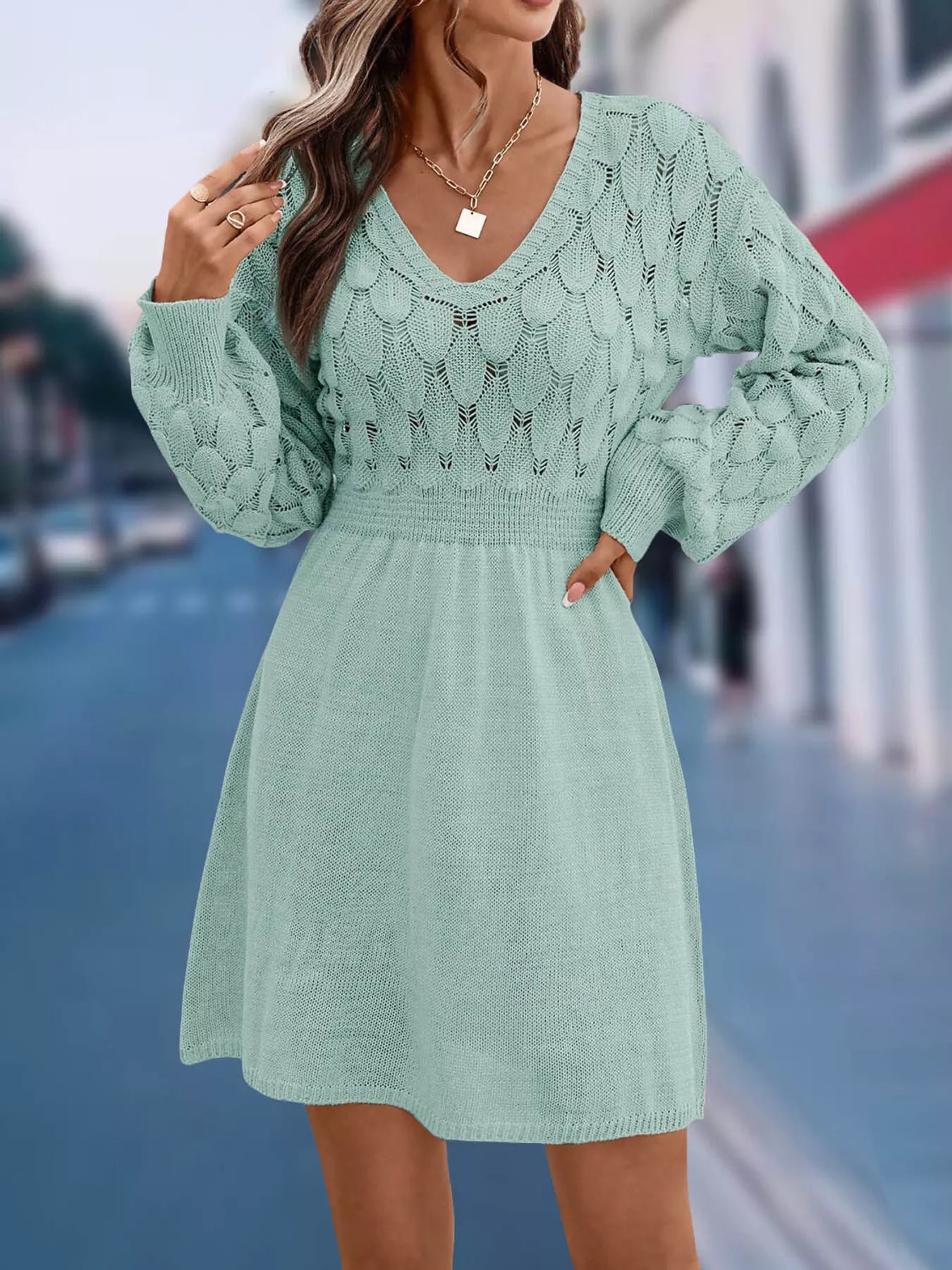 V-Neck Long Sleeve Sweater Dress - product image 20