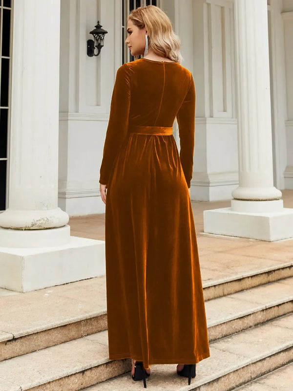 Tie Front Round Neck Long Sleeve Maxi Dress - product image 7