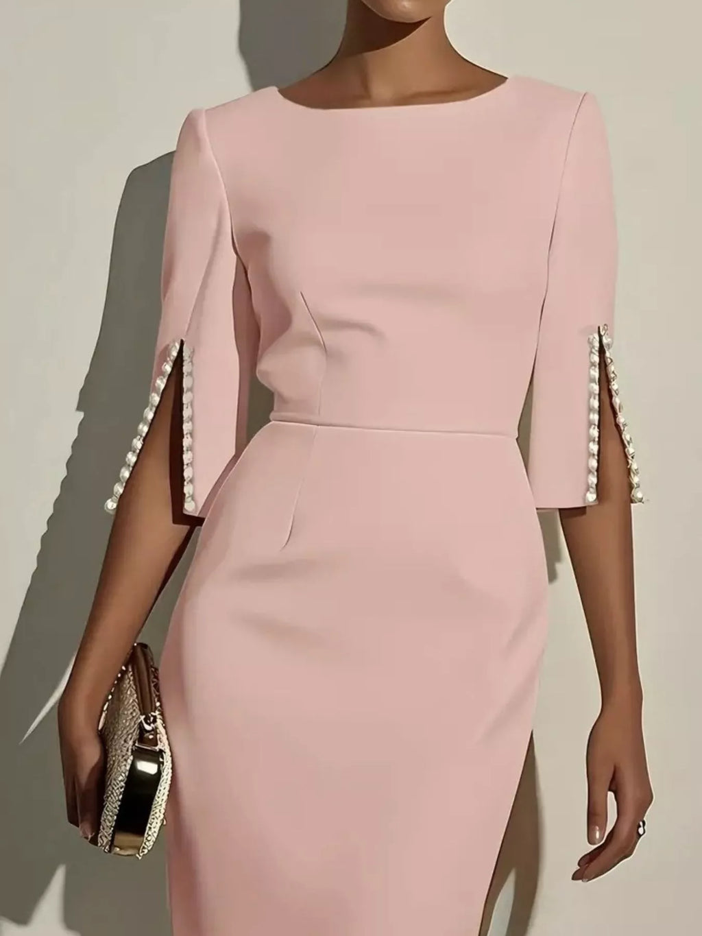 Slim-Fit Elegant Midi Dress with Beaded Slit Sleeve - product image 8