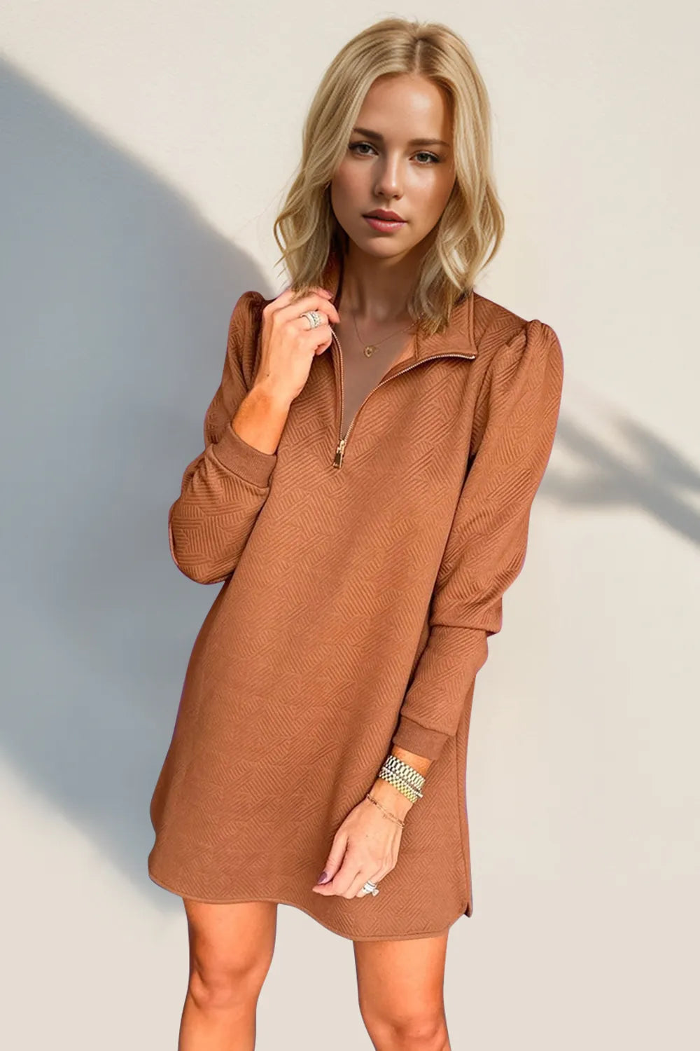 Double Take Textured Quarter Zip Long Sleeve Dress - product image 16