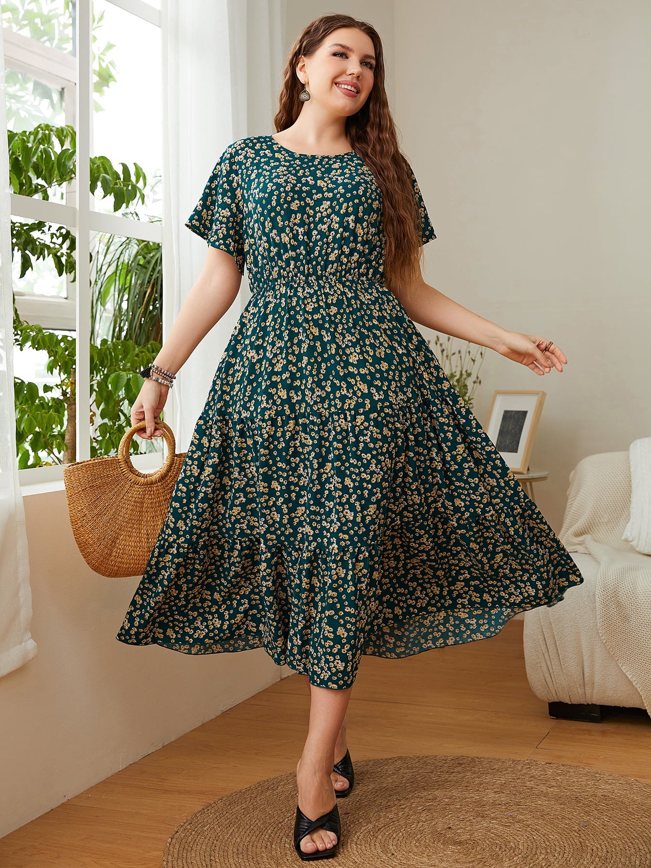 Honey Plus Size Floral Round Neck Short Sleeve Midi Dress - product image 5