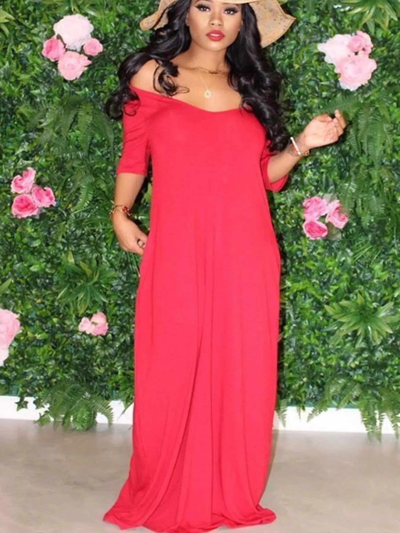 Full Size Solid Color Short Sleeve Maxi Dress Plus Size Main image