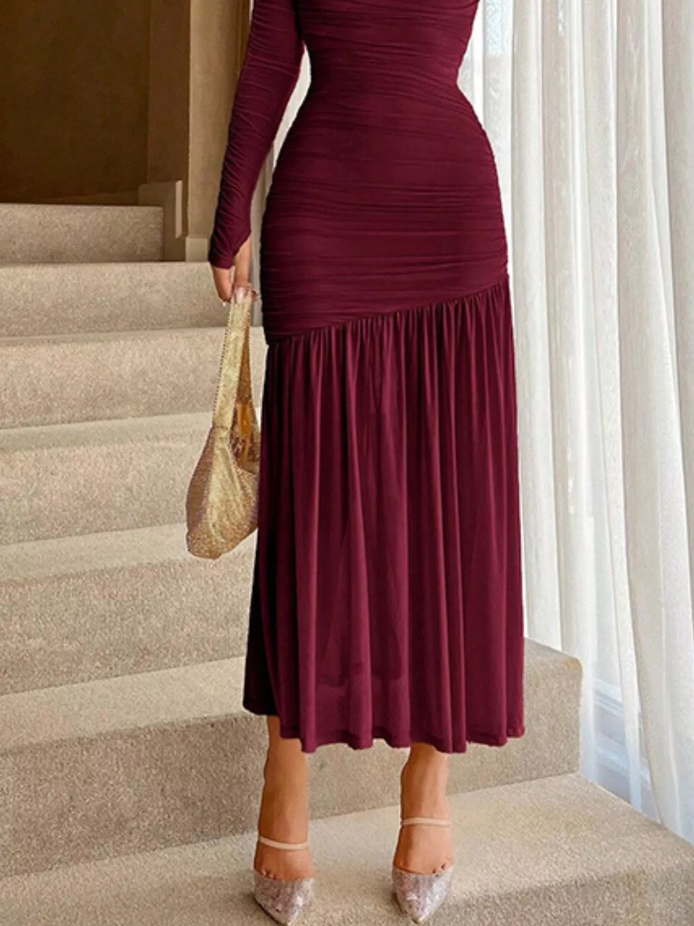 Ruched Long Sleeve Bodycon Midi Dress - product image 6